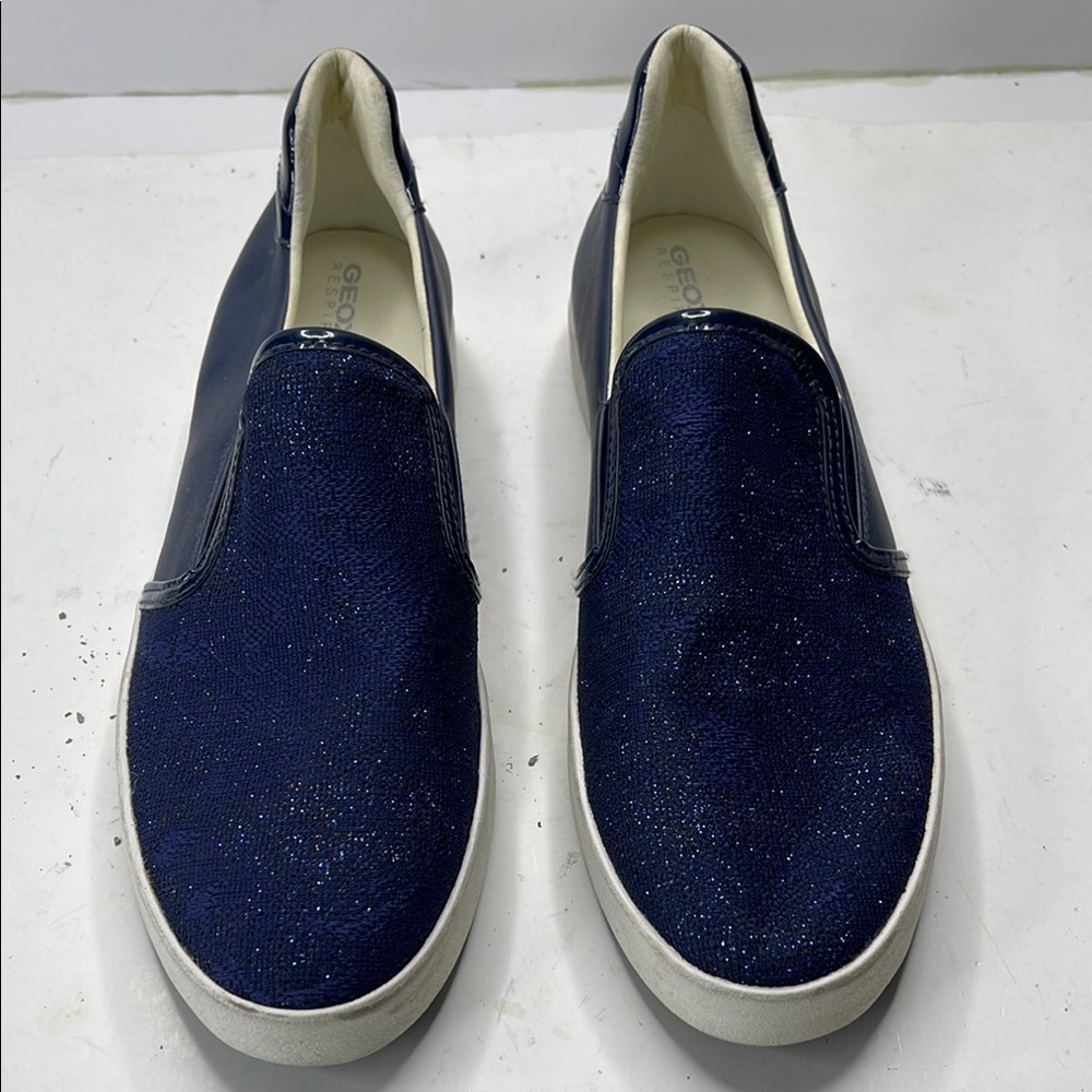Geox Navy Sparkle Slip-On Loafers